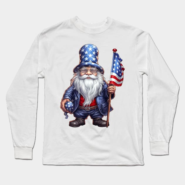 4th of July Gnome #4 Long Sleeve T-Shirt by Chromatic Fusion Studio